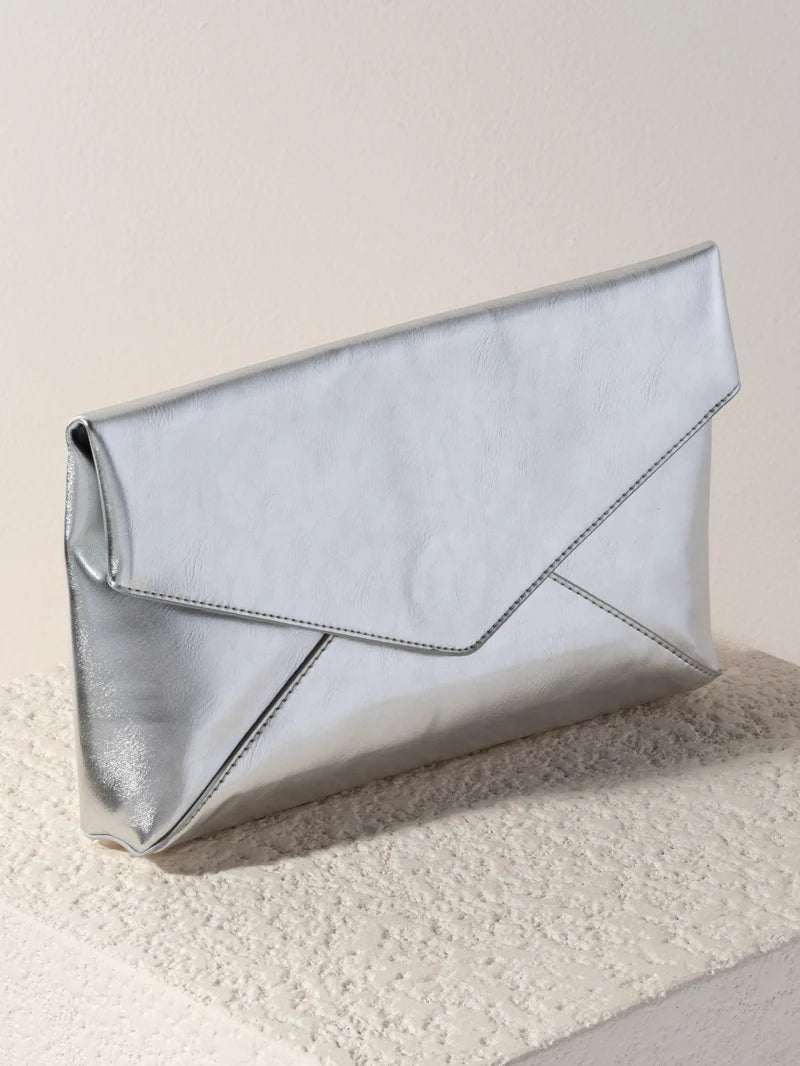 Metallic Silver Maddie Envelope Clutch