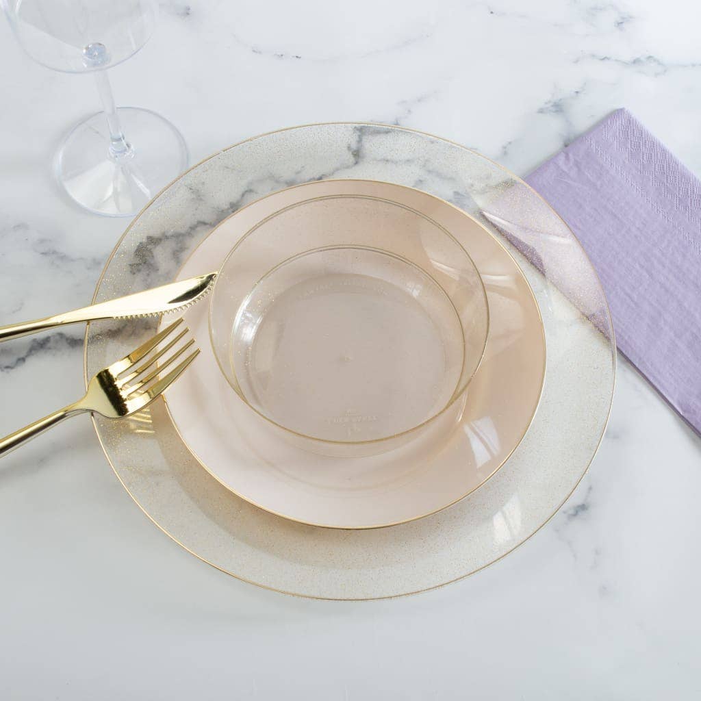 Plastic Side Plates: Clear • Gold Glitter