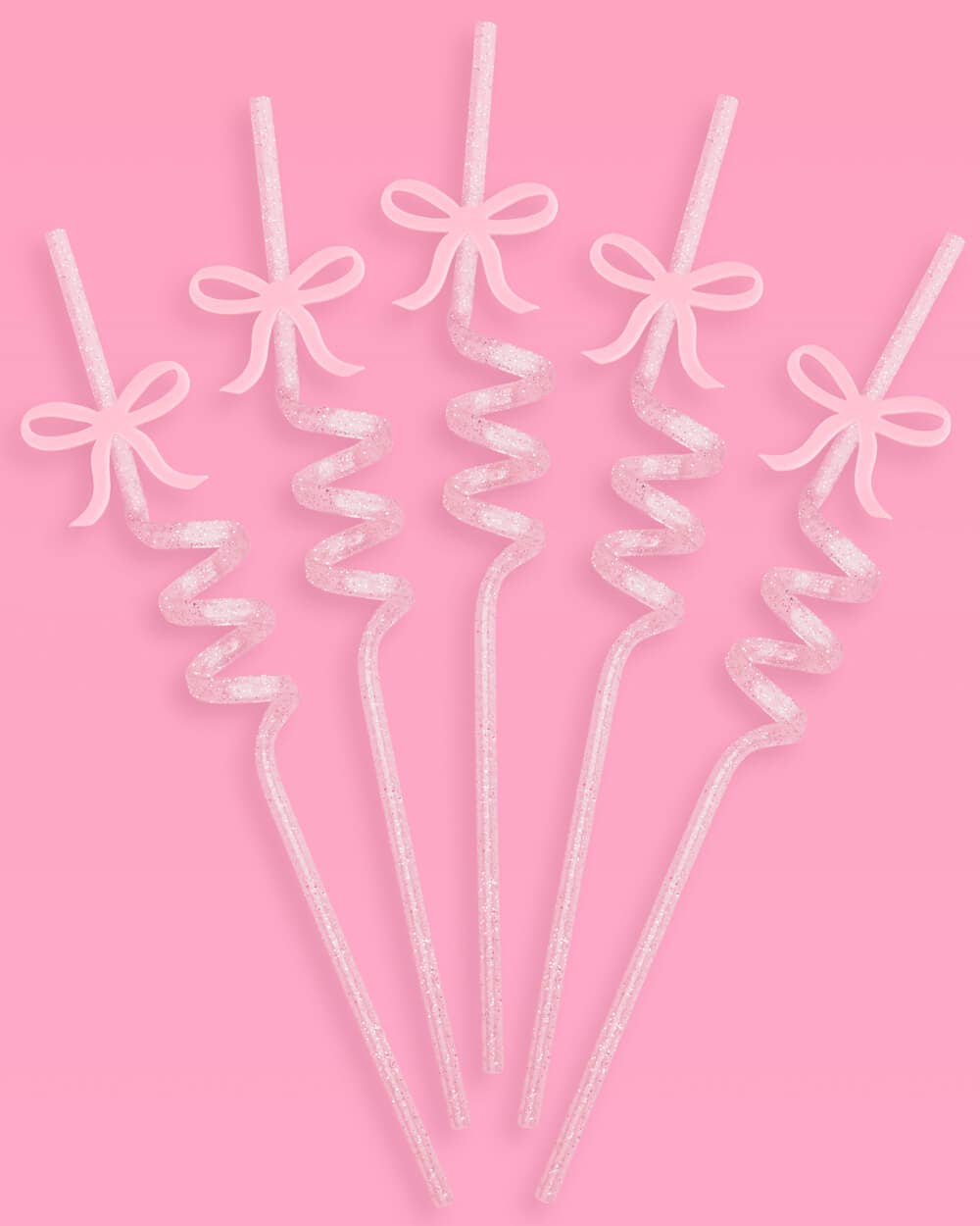 Pink Bow Straw Set