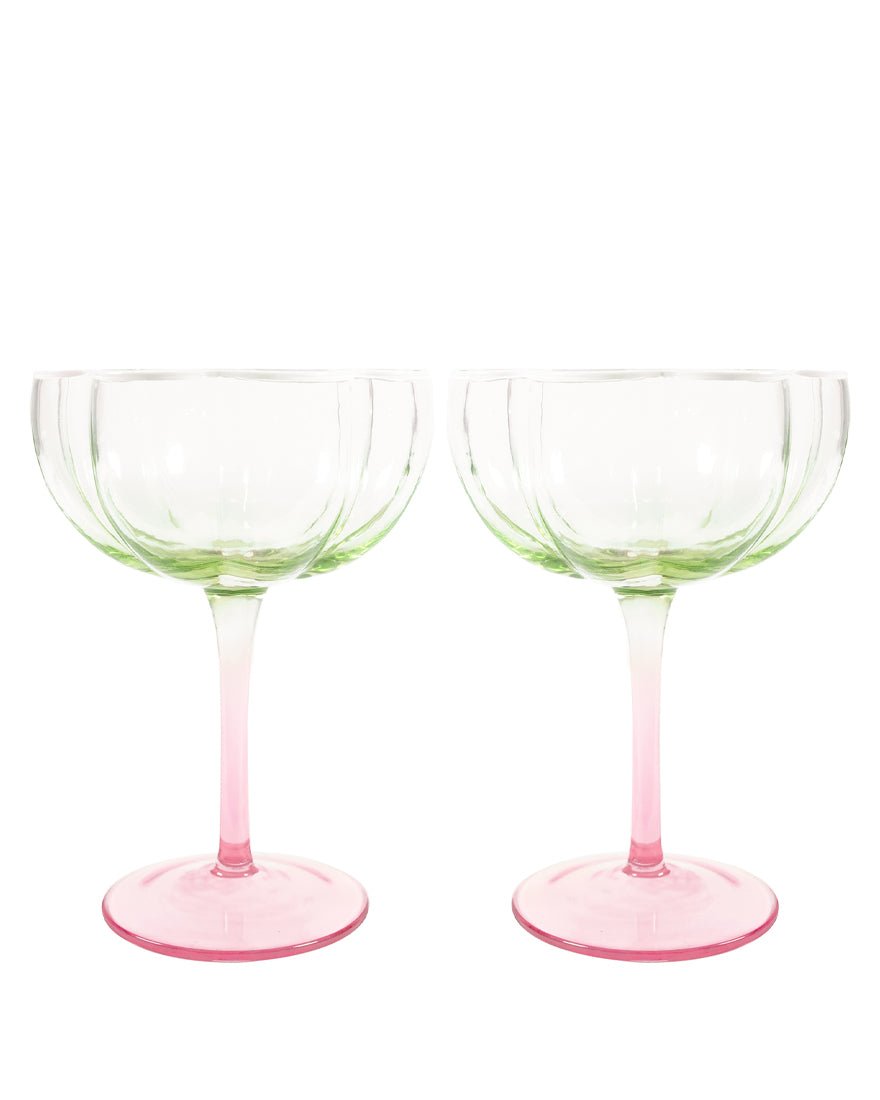 Jade Lime/Pink Muse Ombre Coupe Glass Set (Set of 2 Glasses)