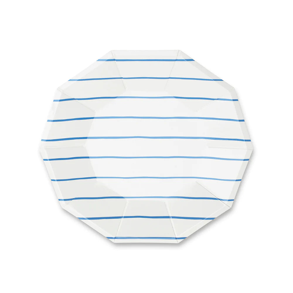 Cobalt Blue Frenchie Stripe Large Plates