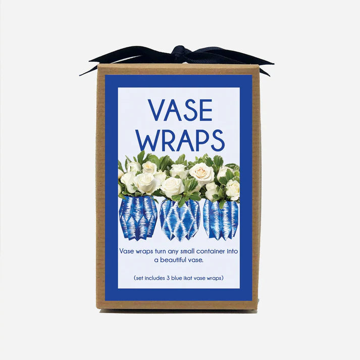 Blue Ikat Paper Vase Wraps