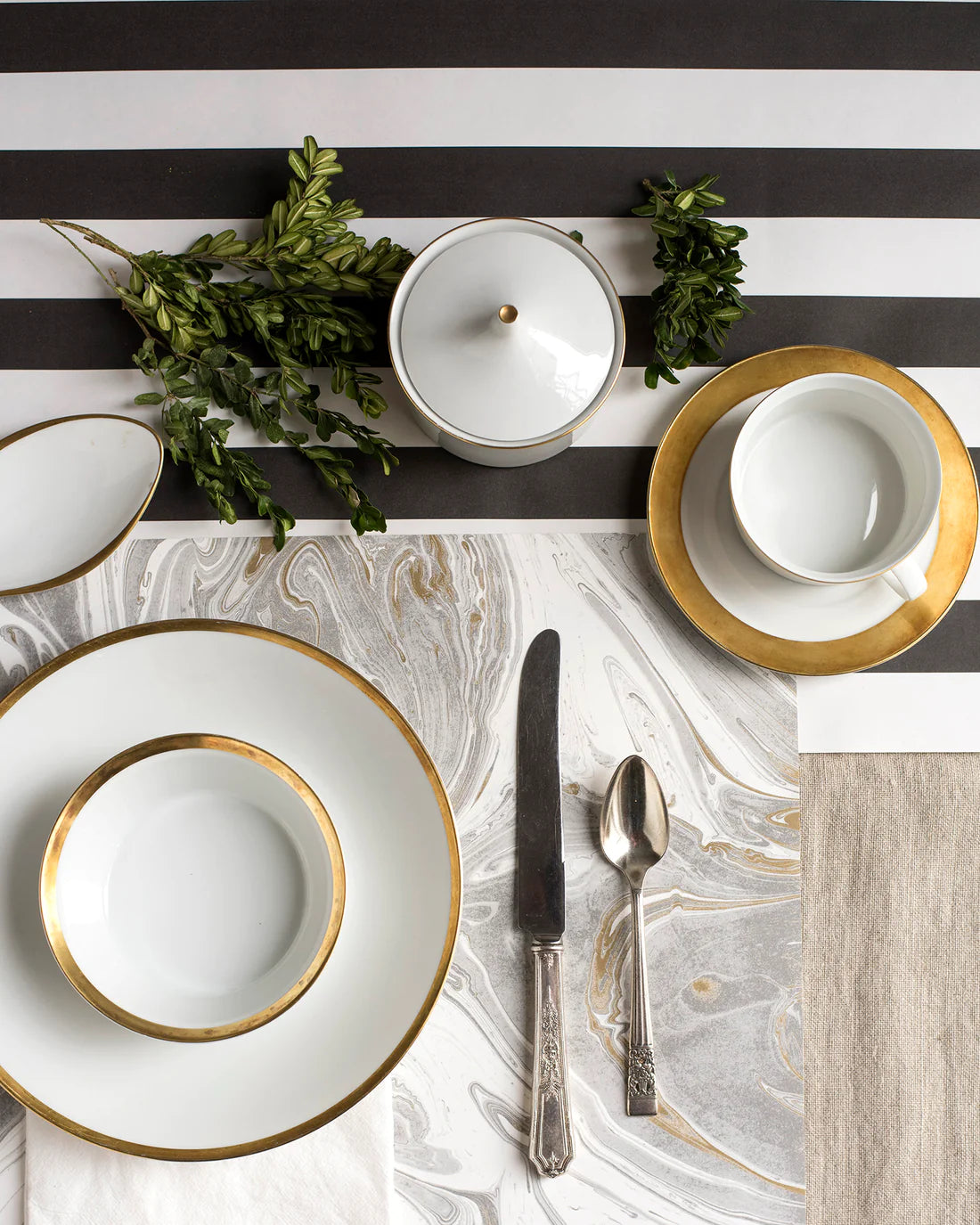 Black Classic Stripe Paper Table Runner