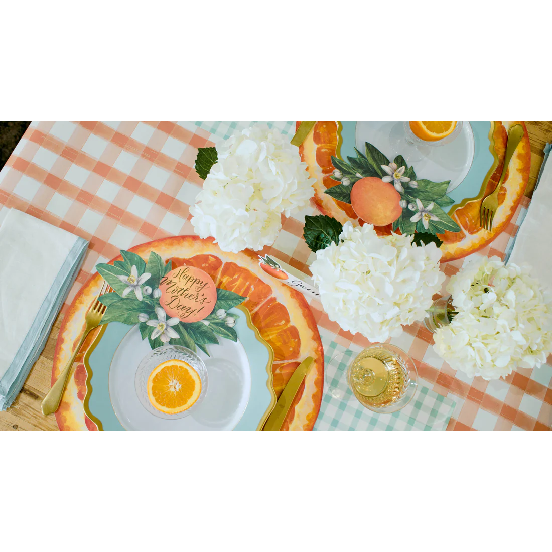 Orange Painted Check Paper Table Runner