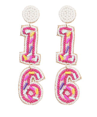 "16" Seed Bead Birthday Drop Earrings