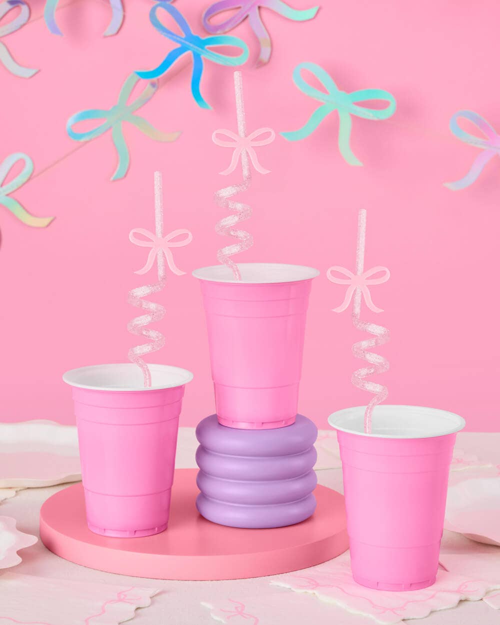 Pink Bow Straw Set