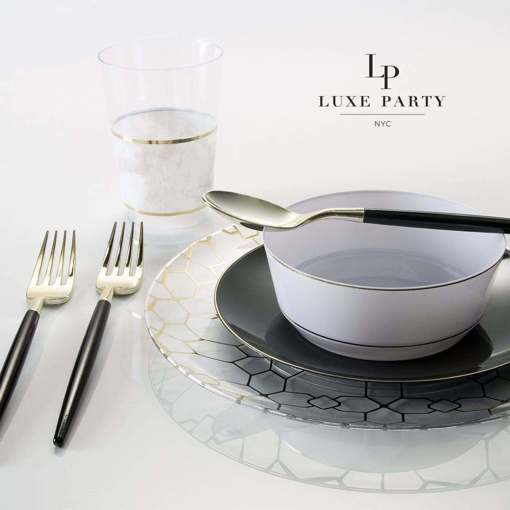 8 Oz. Plastic Bowls: White • Gold