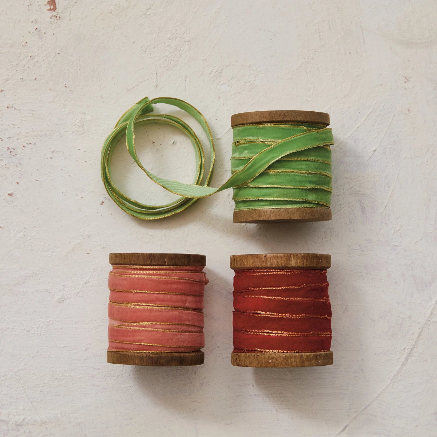 Velvet Ribbon on Wood Spool with Metallic Edges (Multiple Color Options)