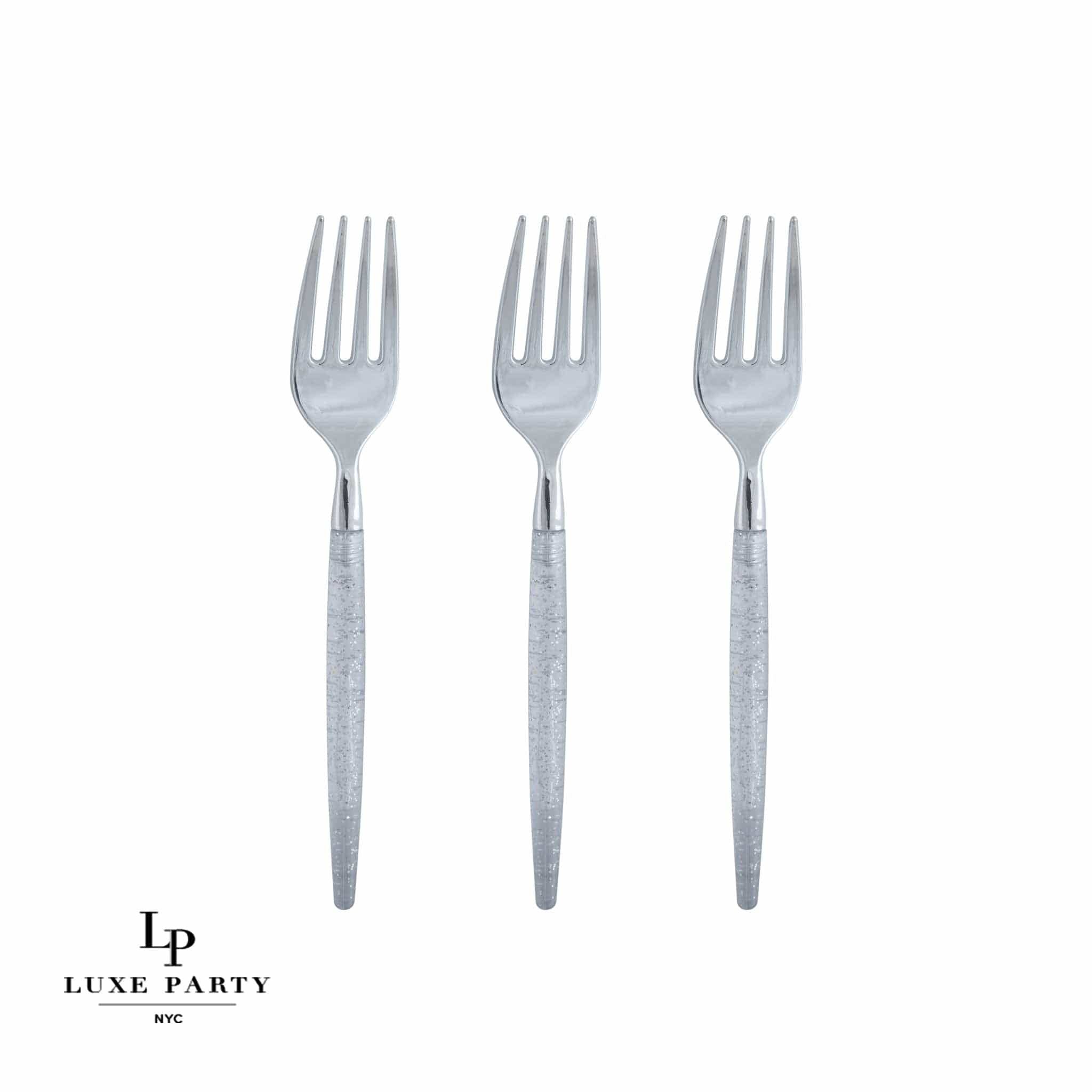 Mini Forks (Set of 20): Silver Glitter