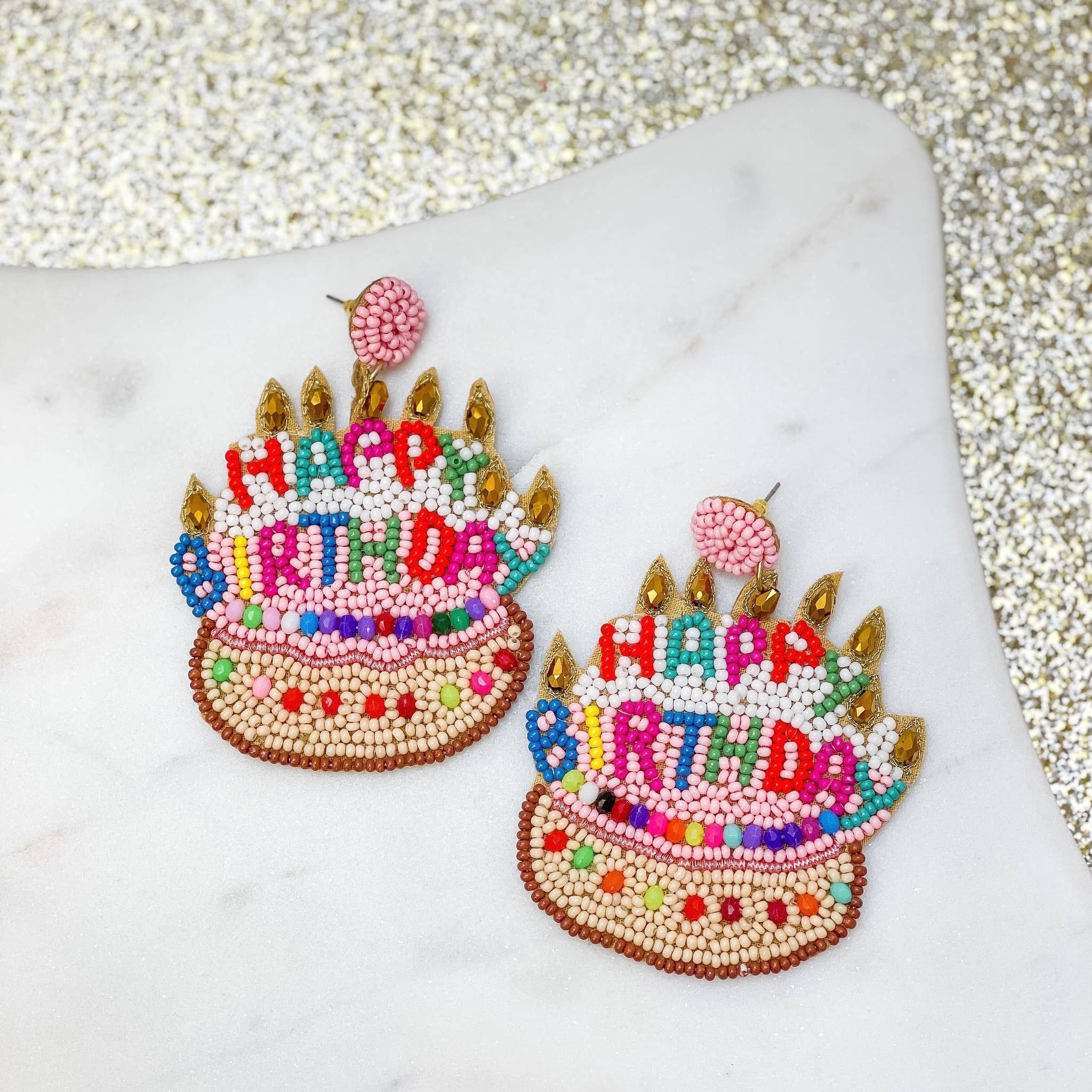 Happy Birthday Cake Beaded Earrings