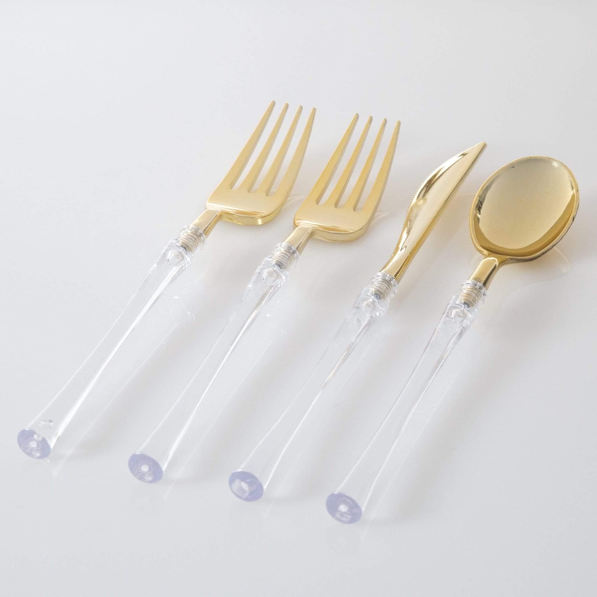 Neo Classic Plastic Cutlery Set: Clear / Gold