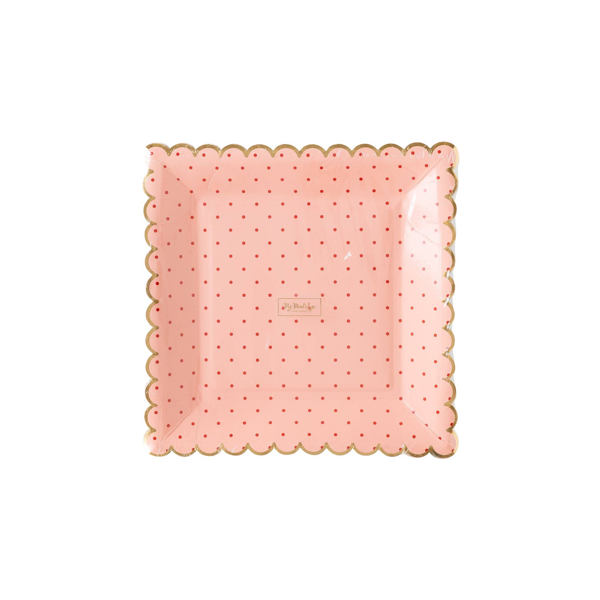 Square Scallop Plates: Pink With Polka Dot